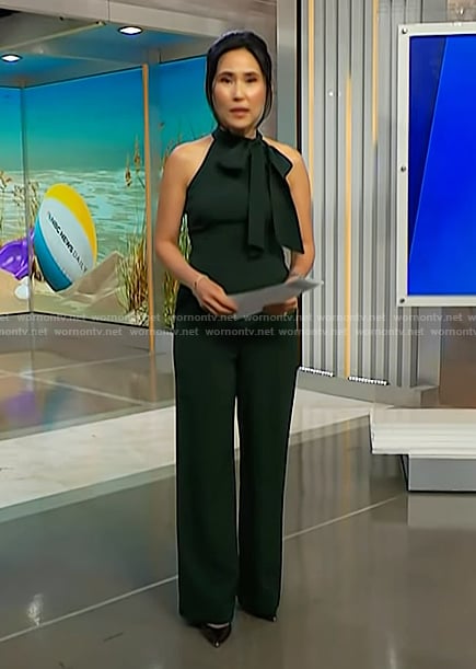 Vicky’s green tie neck jumpsuit on NBC News Daily