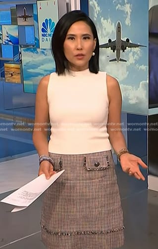 Vicky’s white top and tweed mini skirt on NBC News Daily