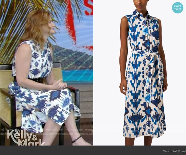 Vilagallo Livia Blue and White Ikat Shirt Dress worn by Amy Nofziger on Live with Kelly and Mark