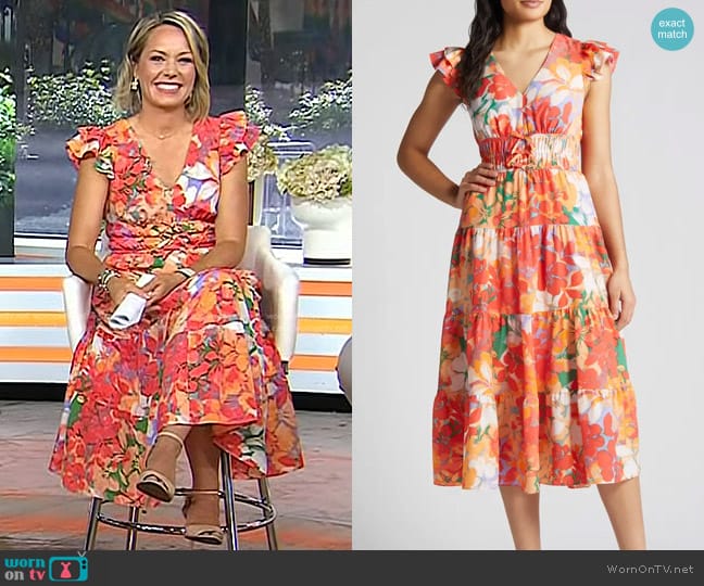 Vince Camuto Floral Print Tiered Ruffle Sleeve Midi Dress worn by Dylan Dreyer on Today