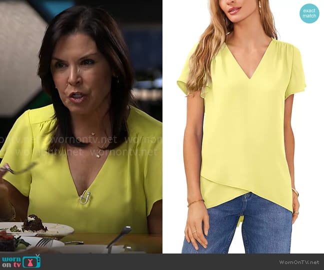 Vince Camuto Crossover Top in Bright Lemon worn by Meg Oliver on CBS Mornings