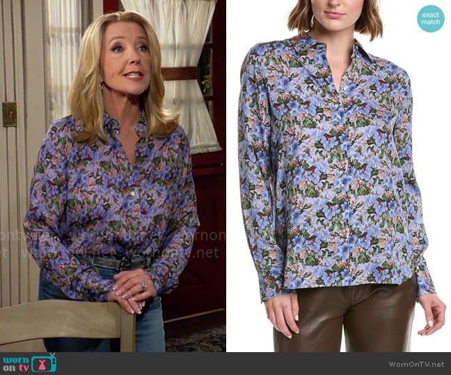 Vince Primrose Blouse in Pacific worn by Nikki Reed Newman (Melody Thomas-Scott) on The Young and the Restless