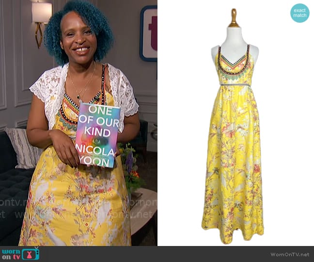 Vineet Bahl Floral Embroidered Dress worn by Nicola Yoon on The Talk