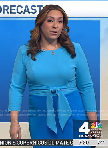 Violeta Yas’s blue tie front dress on NBC News Daily