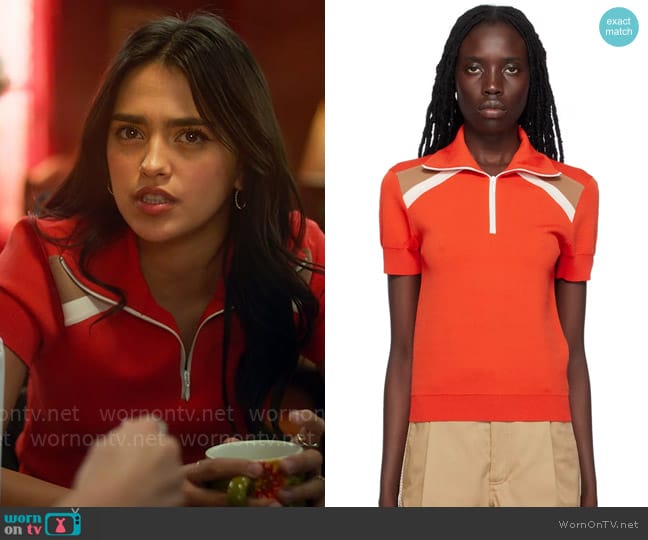 Noa’s red zip polo top on Pretty Little Liars Original Sin