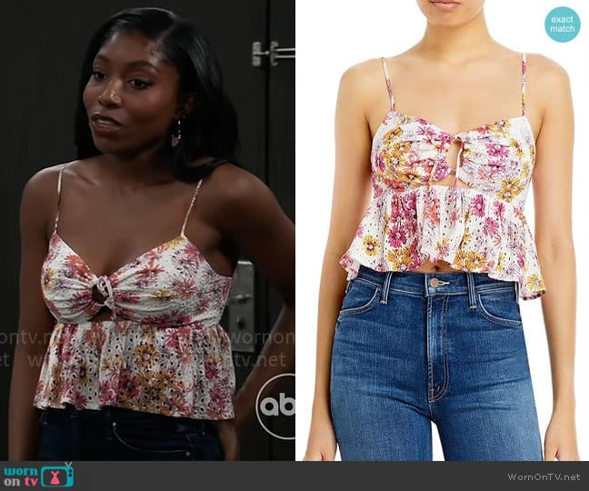 WAYF Eyelet Gathered Camisole in Magenta Daisies worn by Trina Robinson (Tabyana Ali) on General Hospital