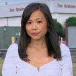 Weijia Jiang’s white ruched top on CBS Mornings