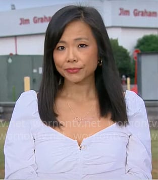 Weijia Jiang's white ruched top on CBS Mornings