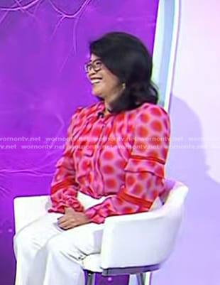 Wendy Suzuki’s pink dot print blouse on Today