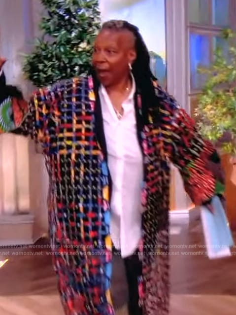 Whoopi's multicolored crochet jacket on The View