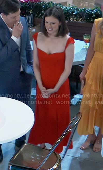 Willow's red sweetheart neckline dress on General Hospital