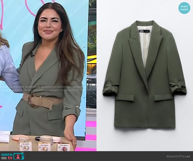 Zara Blazer with Roll-Up Sleeves in Khaki worn by Bobbie Thomas on Today