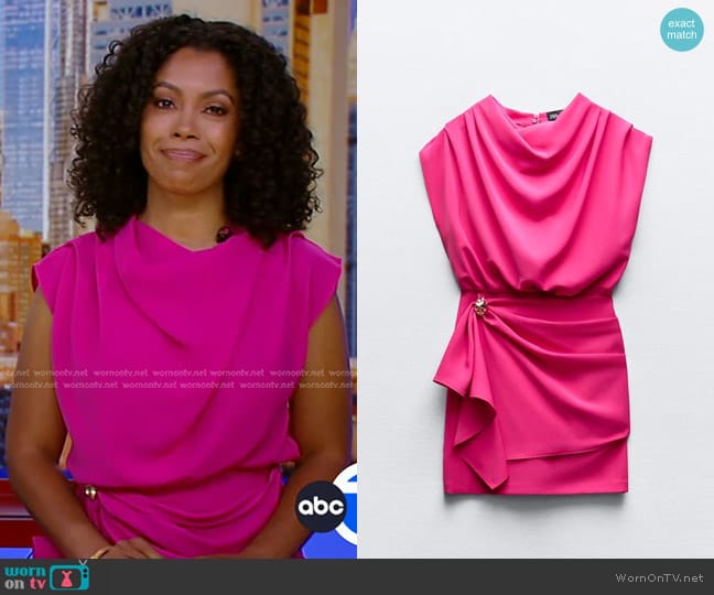 Zara Gold Applique Mini Dress in Fuchsia worn by Shirleen Allicot on Good Morning America