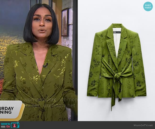 Zara Bow Jacquard Blazer worn by Shanelle Kaul on CBS Mornings