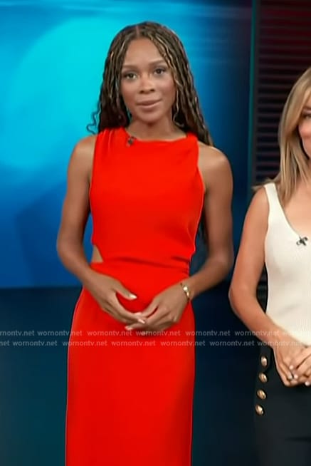 WornOnTV: Zuri’s red side cutout slit dress on Access Hollywood | Zuri ...