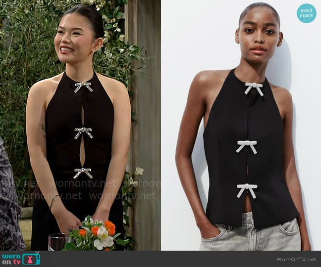 Zara Jewel Bow Halter Top worn by Luna (Lisa Yamada) on The Bold and the Beautiful