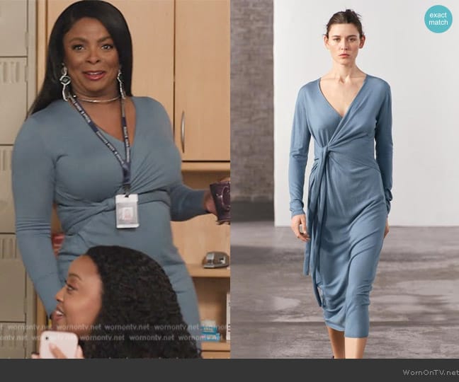 Zara Knit Wrap Dress worn by Ava Coleman (Janelle James) on Abbott Elementary