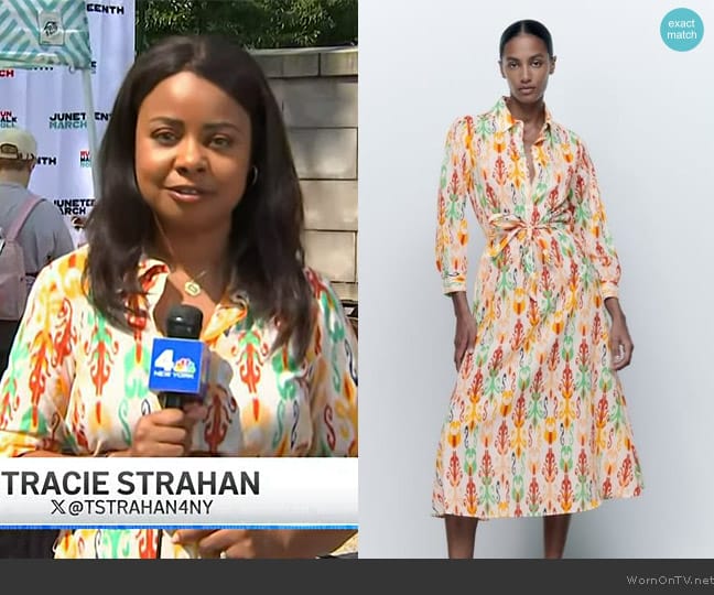 Zara Belted Dress worn by Tracie Strahan on NBC News Daily