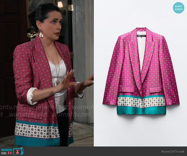 Zara Printed Satin Effect Blazer worn by Lois Cerullo (Rena Sofer) on General Hospital