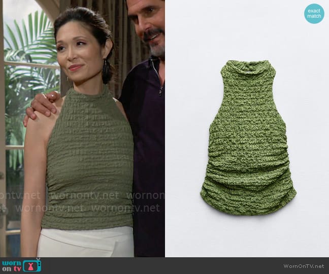 Zara Textured Halter Top worn by Penelope Poppy Nozawa (Romy Park) on The Bold and the Beautiful