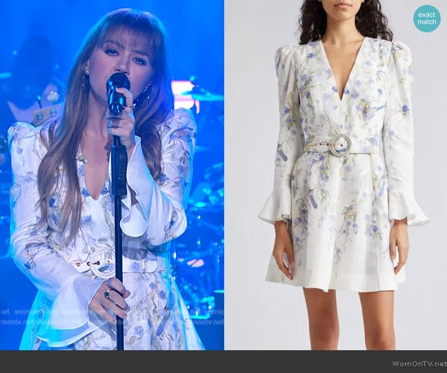 Zimmermann Natura Linen Floral Belted Minidress worn by Kelly Clarkson on The Kelly Clarkson Show