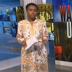 Zinhle’s white print shirt and pleated skirt on NBC News Daily