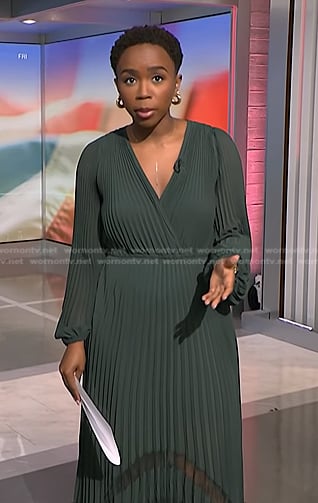 Zinhle’s green pleated handkerchief hem dress on NBC News Daily