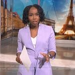 Zinhle’s lilac belted blazer and skirt on NBC News Daily