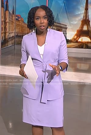 Zinhle’s lilac belted blazer and skirt on NBC News Daily