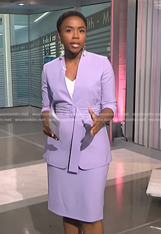 Zinhle’s lilac belted blazer and skirt on NBC News Daily