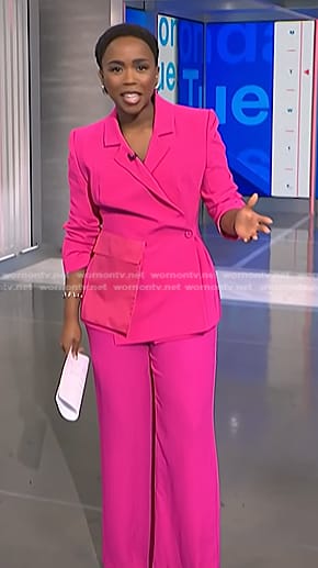 Zinhle's pink patch pocket blazer and pants on NBC News Daily