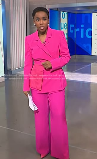 Zinhle’s pink patch pocket blazer and pants on NBC News Daily