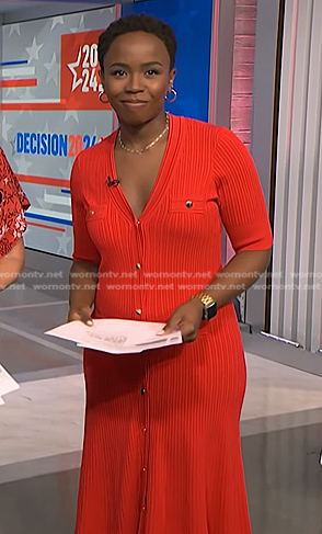 Zinhle's red ribbed button front dress on NBC News Daily