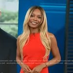 Zuri’s red sleeveless mini dress on Access Hollywood