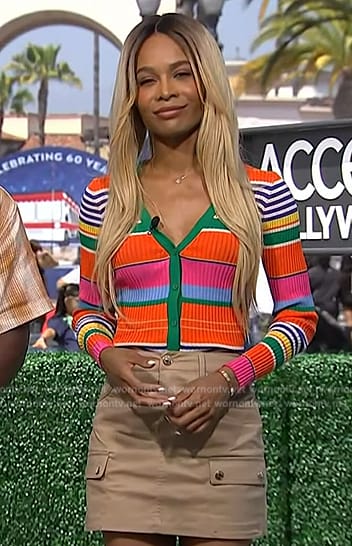 Zuri's striped cardigan and skirt on Access Hollywood