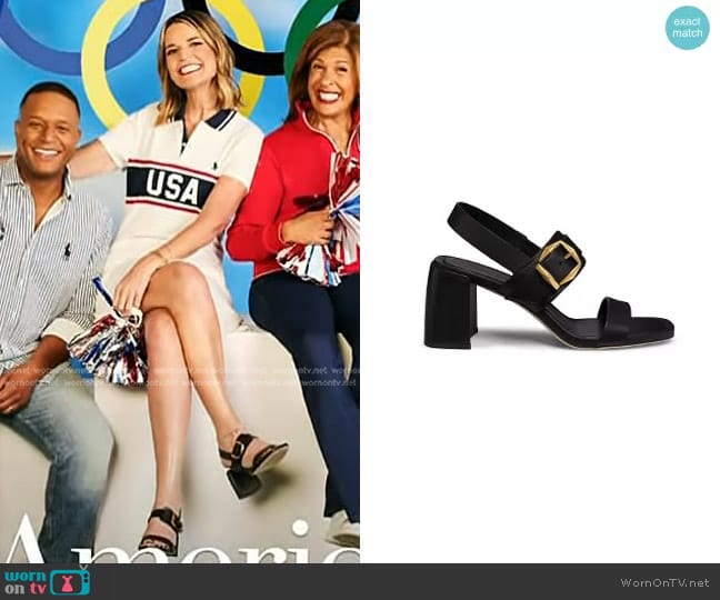 Jimmy Choo Hawke Sandal in Black/ Gold worn by Savannah Guthrie on Today