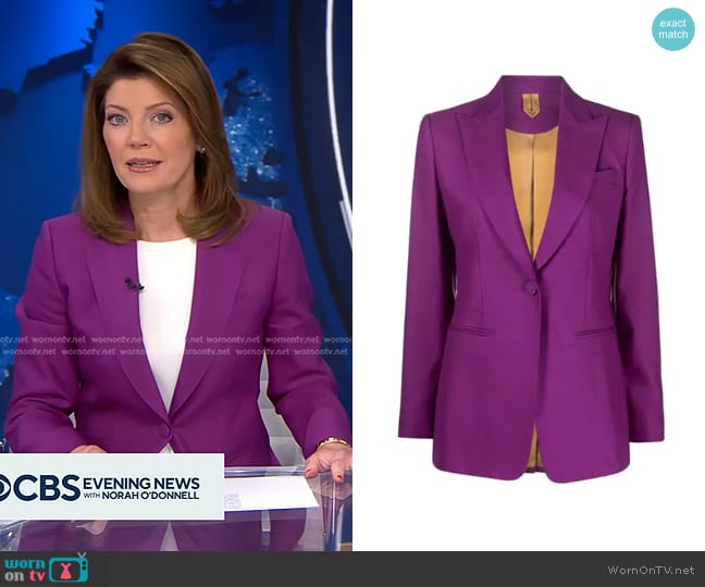 Max Mara Wool and Silk Double-Fabric Blazer worn by Norah O'Donnell on CBS Evening News