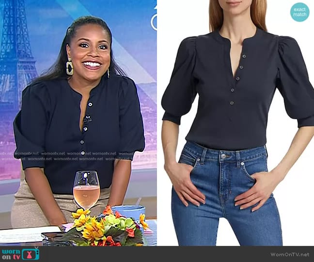 Veronica Beard Coralee Puff-Sleeve Top worn by Sheinelle Jones on Today