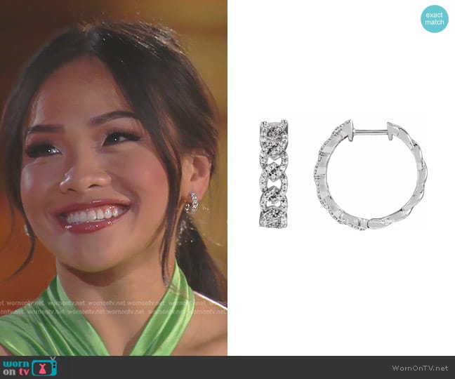 302 Fine Jewelry Diamond Hoop Earrings in 14k White worn by Jenn Tran on The Bachelorette