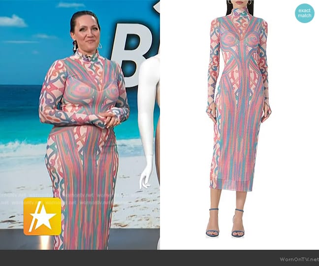 AFRM Shailene Dress in Sculpted Cable worn by Jene Luciani on Access Hollywood