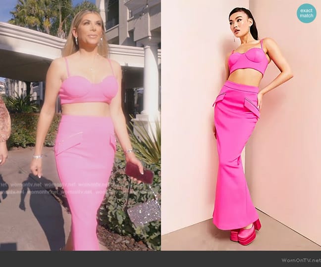 ASOS  Bralette Top and Midi Skirt in hot pink worn by Alexis Bellino on The Real Housewives of Orange County