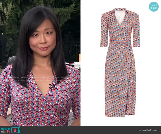 Diane von Furstenberg Abigail Printed Wrap dress worn by Weijia Jiang on CBS Evening News