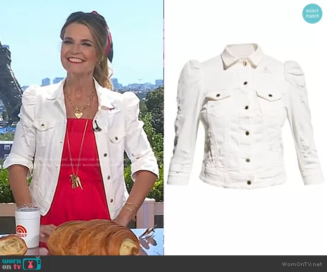 Retrofete Ada Puff-Sleeve Denim Jacket worn by Savannah Guthrie on Today