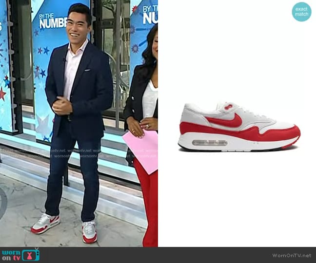 Nike Air Max 1 '86 Big Bubble Sneakers in Red worn by Brian Cheung on Today