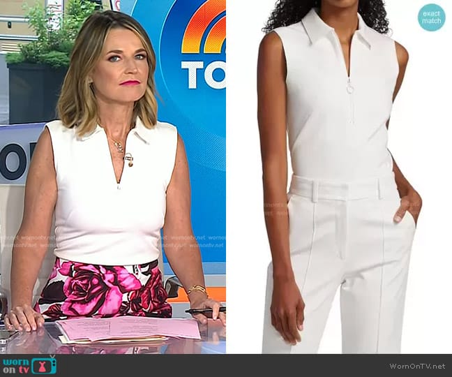 WornOnTV: Savannah’s white half-zip top and rose print skirt on Today ...