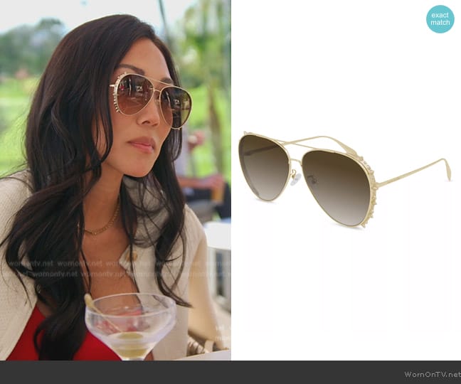 Alexander McQueen Rebellion 63MM Metal Pilot Sunglasses worn by Katie Ginella on The Real Housewives of Orange County