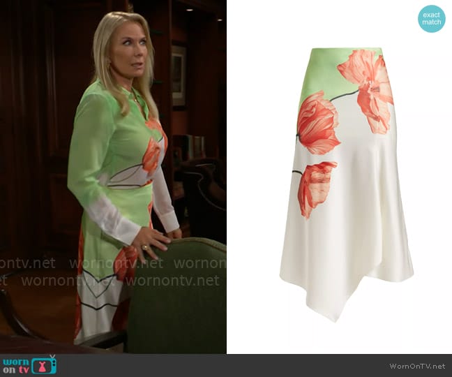 Alice + Olivia Harmony Skirt in Dream Life Sharp Green worn by Brooke Logan (Katherine Kelly Lang) on The Bold and the Beautiful