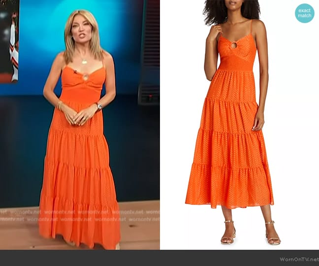 Alice + Olivia Clea O-Ring Tiered Midi Dress worn by Kit Hoover on Access Hollywood