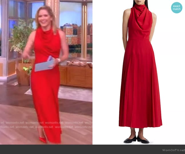 Altuzarra Nathalie Turtleneck Sleeveless Pleated Maxi Dress worn by Sara Haines on The View