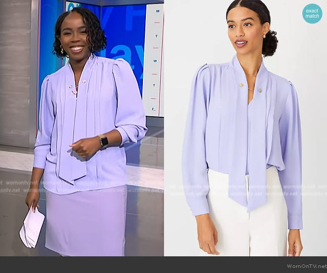 Ann Taylor Chain Tie Neck Popover worn by Zinhle Essamuah on NBC News Daily